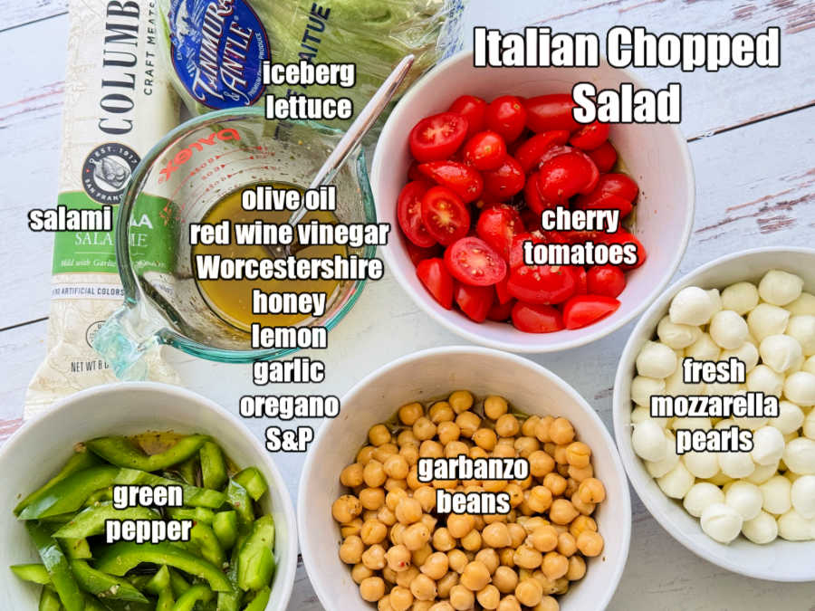 picture of ingredients needed for italian chopped salad