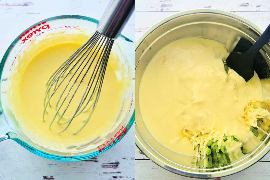 two picture collage of bread batter being mixed together
