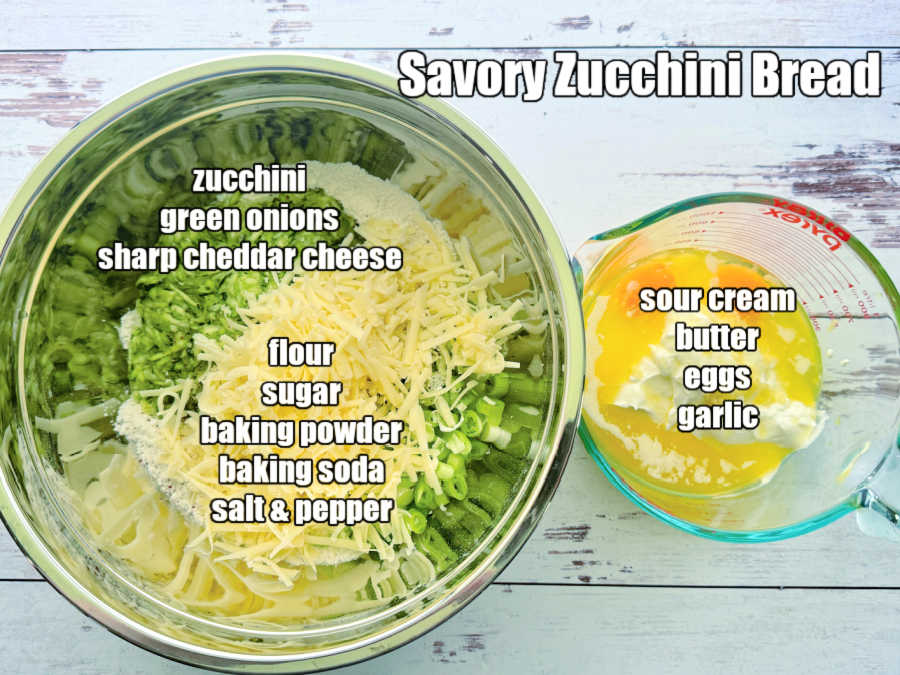 picture of ingredients needed to make savory zucchini bread