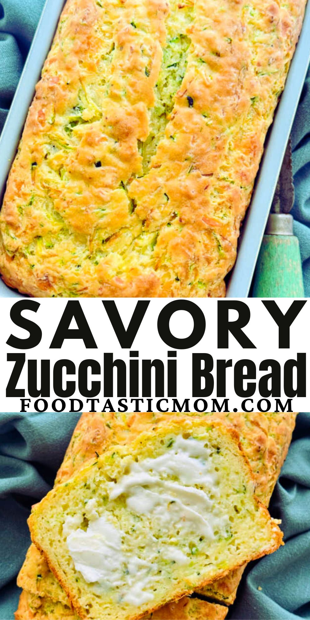 This savory zucchini quick bread with cheddar cheese bakes up fluffy and delicious. Serve this easy cheesy bread with your favorite soup. via @foodtasticmom