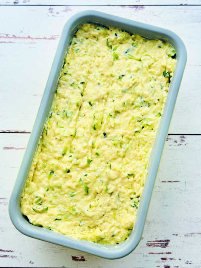 zucchini quick bread in the pan ready to be baked