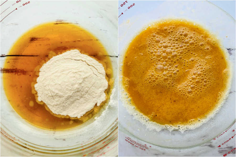 picture showing how to make a microwave roux with sun dried tomato oil and flour