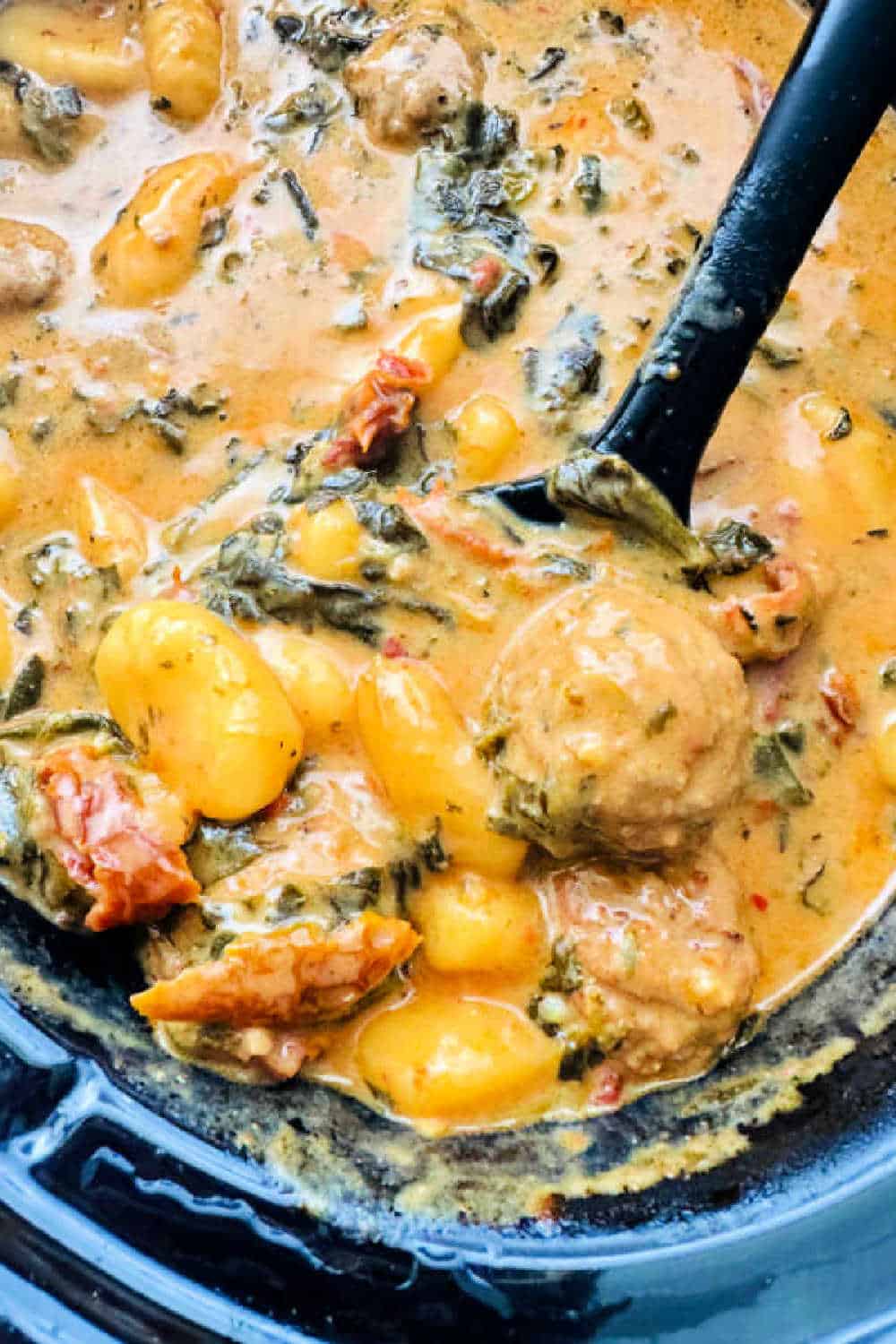 Marry Me Meatballs are easy to make with frozen meatballs and gnocchi drenched with creamy sun-dried tomato sauce. via @foodtasticmom