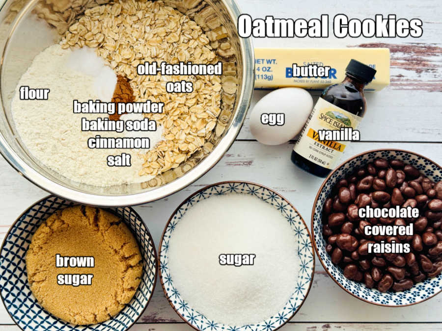 picture of ingredients needed to make oatmeal cookies
