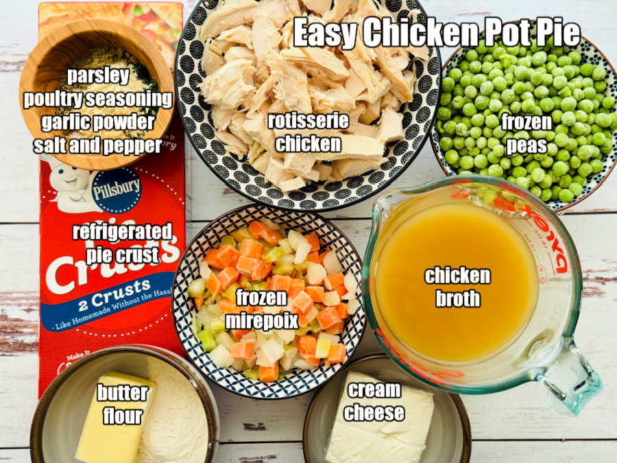 picture of ingredients needed to make chicken pot pie