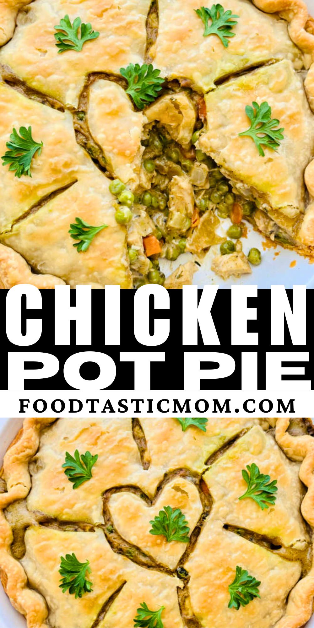 This is easy chicken pot pie recipe is the ultimate comfort food. Using short cuts like rotisserie chicken for a quick, comforting dinner. via @foodtasticmom