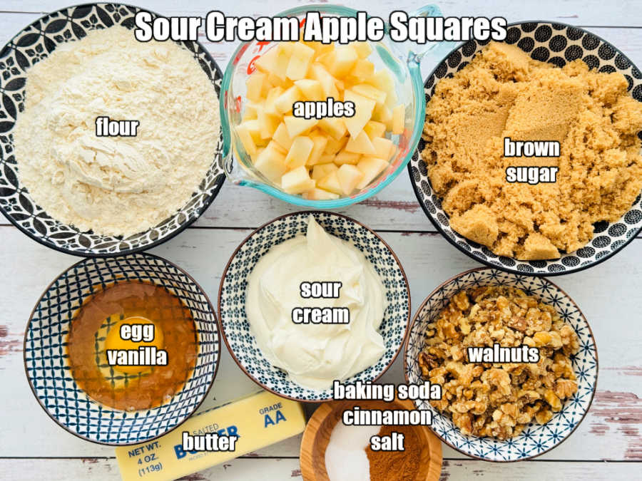 picture of ingredients needed to make sour cream apple squares