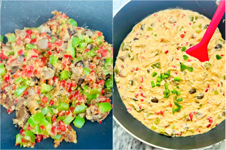 a collage showing the sauce being cooked and then being ready to serve