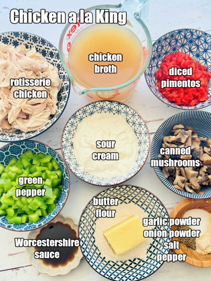 a picture of ingredients needed to make chicken a la king