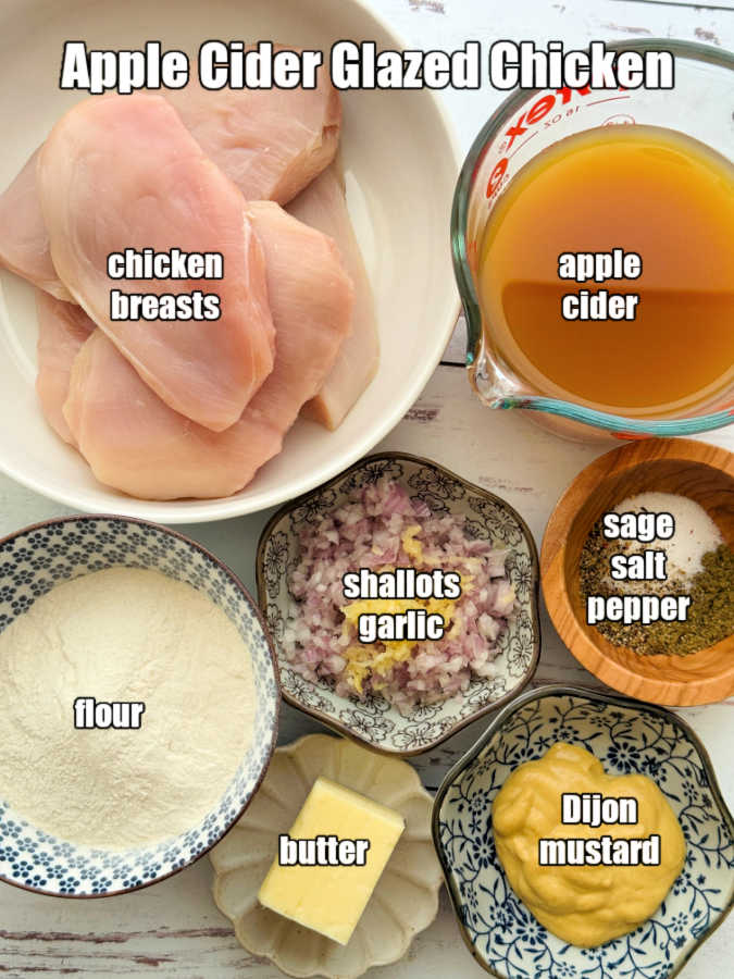 picture of ingredients needed to make apple cider glazed chicken breast recipe