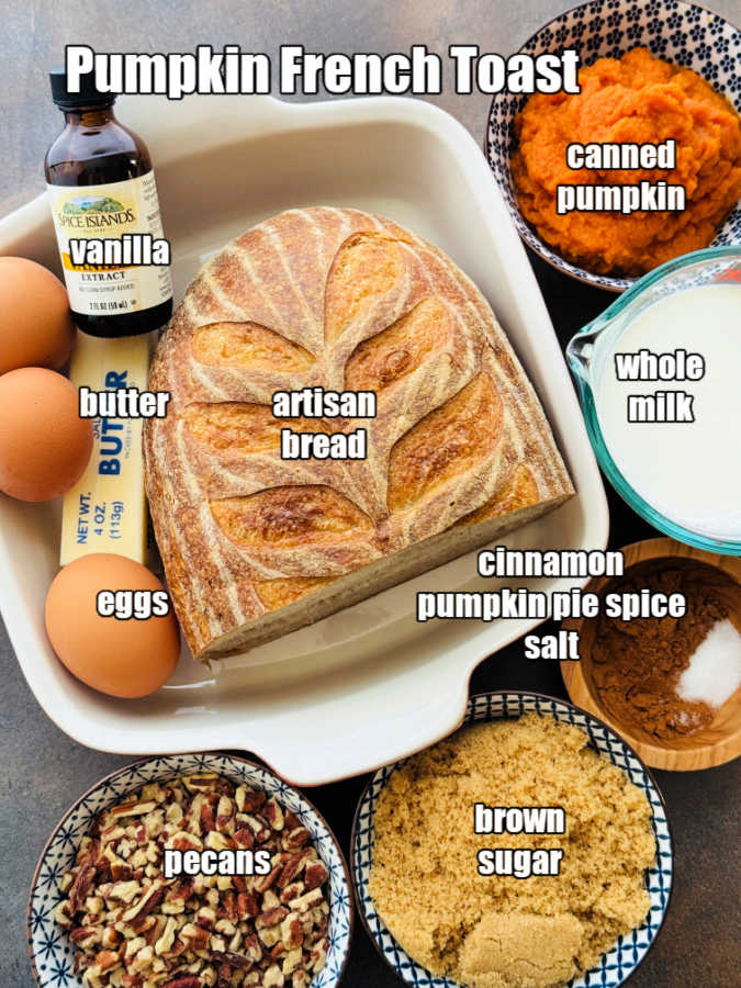 picture of ingredients needed for pumpkin french toast