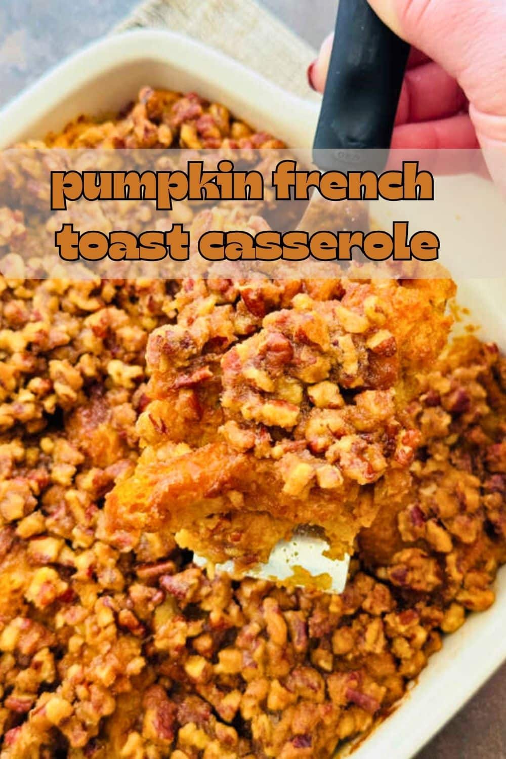 Easy overnight pumpkin french toast casserole recipe shows off your favorite artisan bread and is perfect for chilly fall mornings. via @foodtasticmom