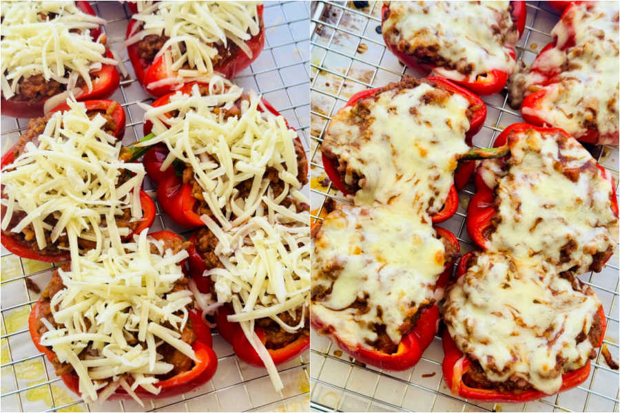 stuffed peppers before and after being baked
