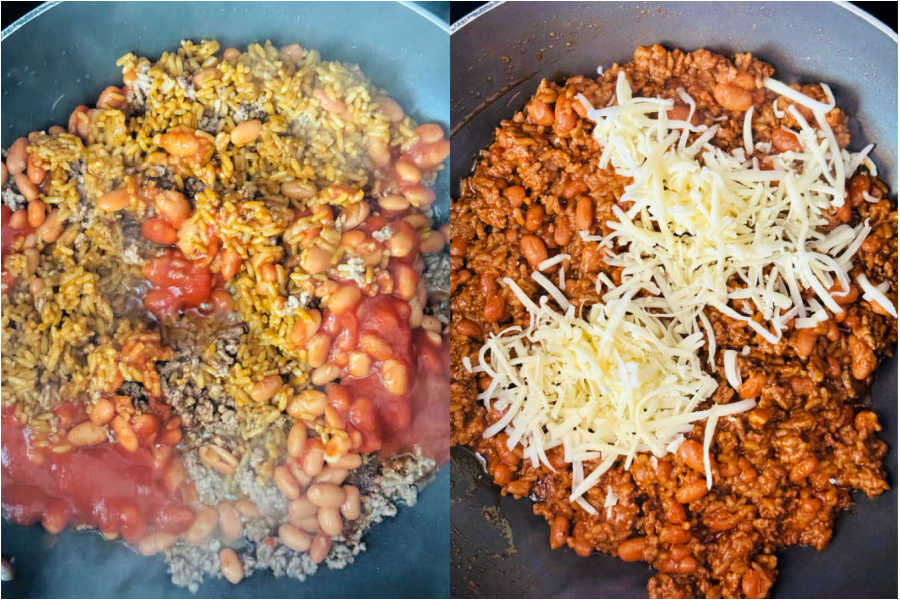 taco filling before made on the stovetop, before and after cooking