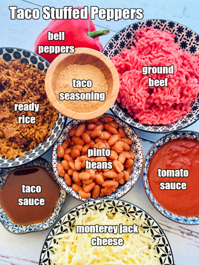picture of ingredients needed for taco stuffed peppers