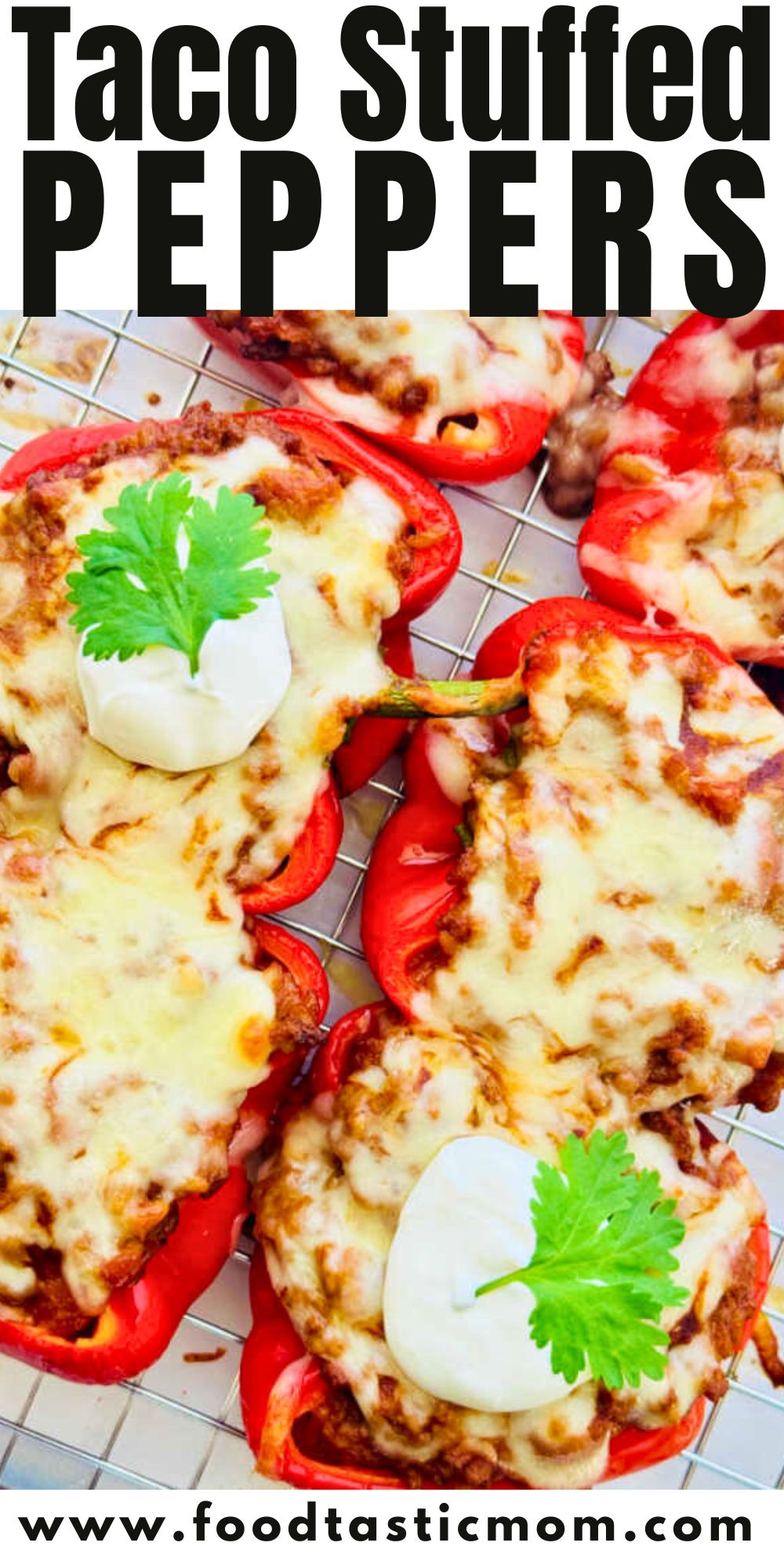 Easy taco stuffed peppers recipe with ground beef is a healthy dinner option for taco night. Top the stuffed peppers with favorite taco toppings. via @foodtasticmom