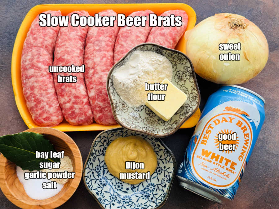 picture of ingredients needed to make slow cooker beer brats