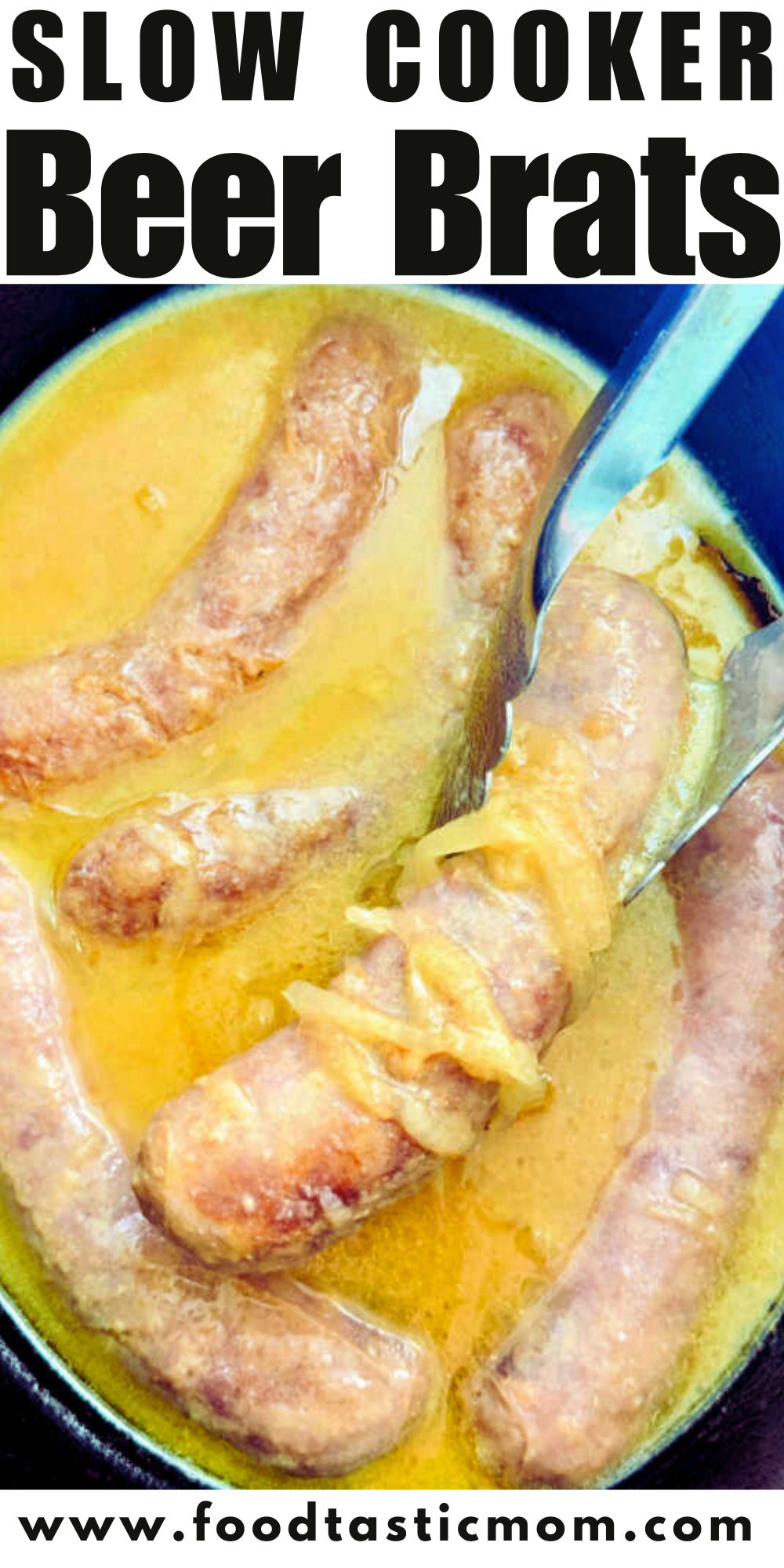 This is the best slow cooker beer brats recipe! It includes a roux to help thicken the sauce which is delicious over a pile of mashed potatoes. via @foodtasticmom