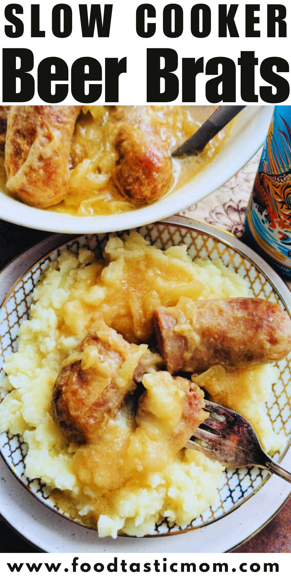 This is the best slow cooker beer brats recipe! It includes a roux to help thicken the sauce which is delicious over a pile of mashed potatoes. via @foodtasticmom
