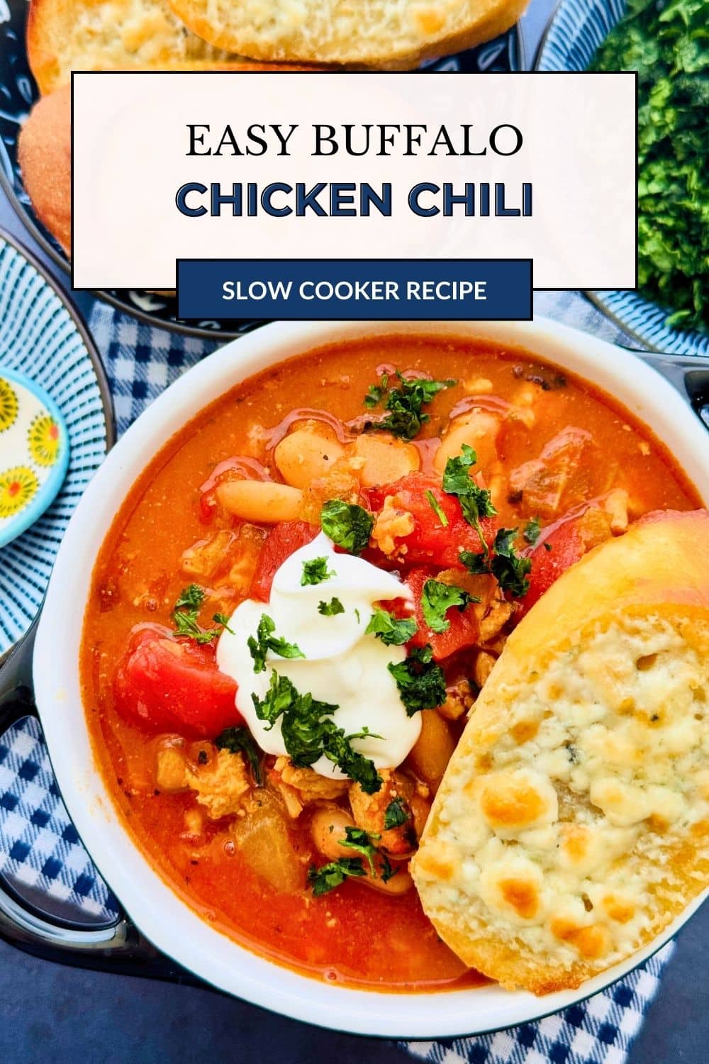 This Slow Cooker Buffalo Chicken Chili is the ultimate game day recipe and an easy weeknight dinner solution! via @foodtasticmom