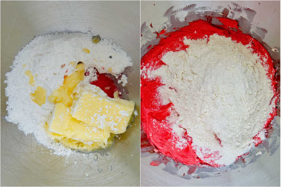 dough for cherry blossom cookies being mixed in the bowl