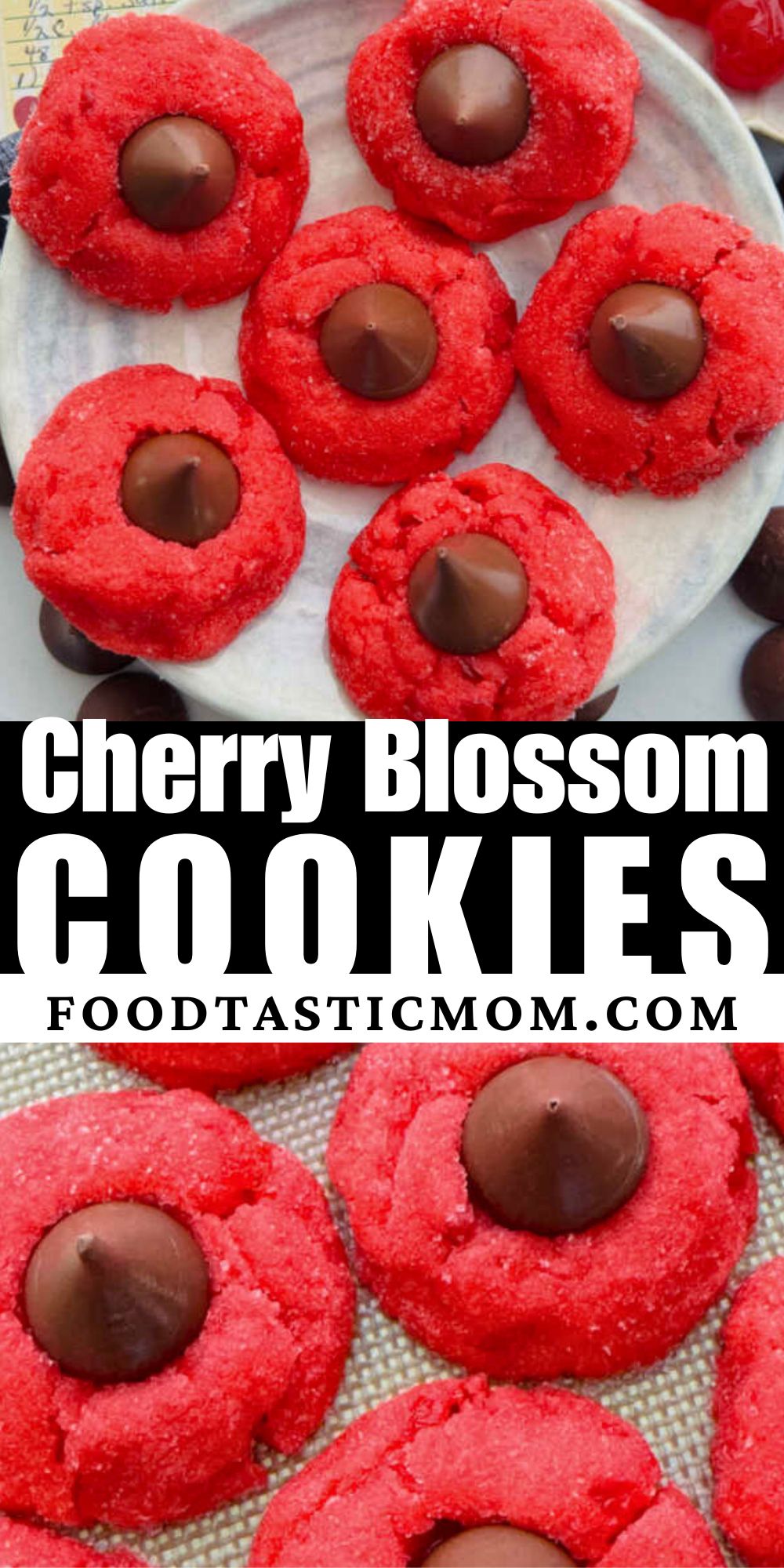 My mom's easy chocolate cherry blossom cookies recipe is a stunning favorite to add to cookie plates any time of year. via @foodtasticmom