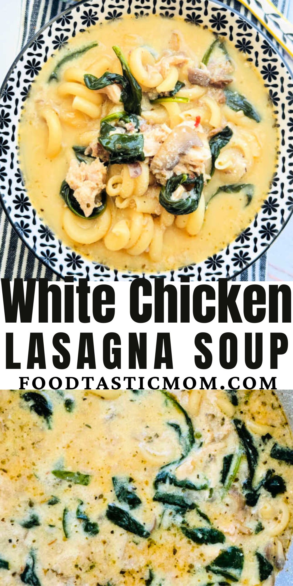 This creamy one pot white chicken lasagna soup recipe is a quick and easy meal the whole family will love. It's perfect for chilly days. via @foodtasticmom