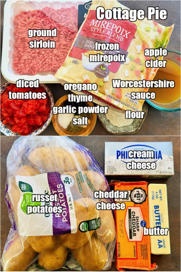 picture of ingredients needed to make cottage pie