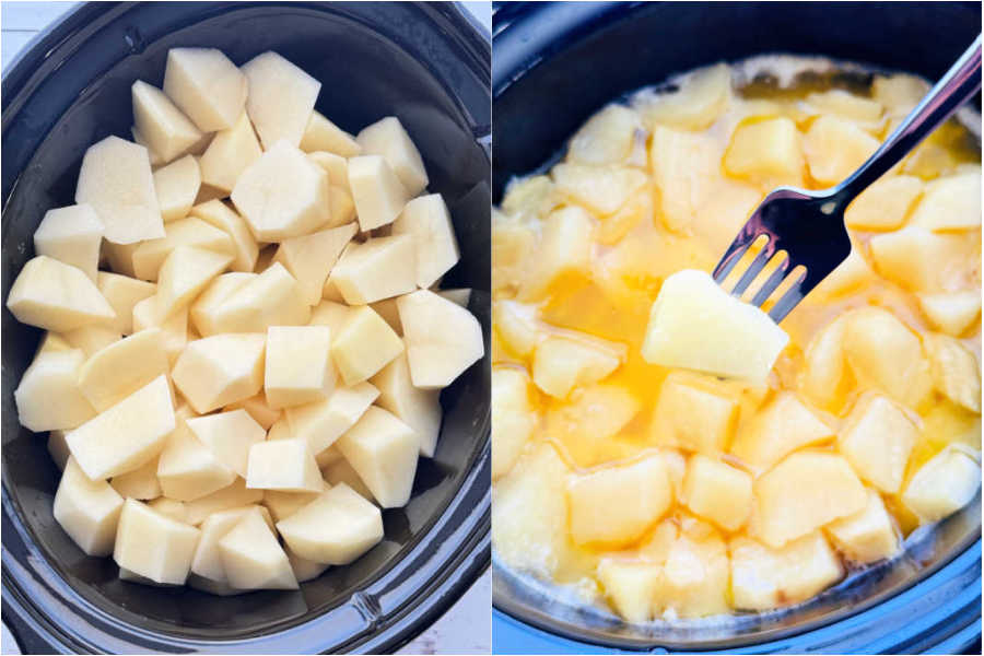 potatoes before and after slow cooker in the Crock-Pot