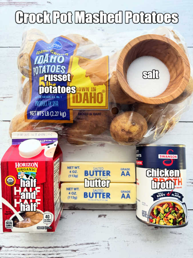 picture of ingredients needed to make crock pot mashed potatoes