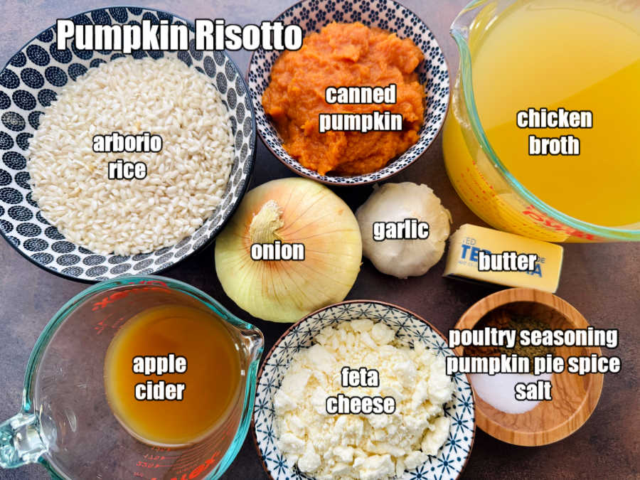 picture of ingredients needed to make easy pumpkin risotto