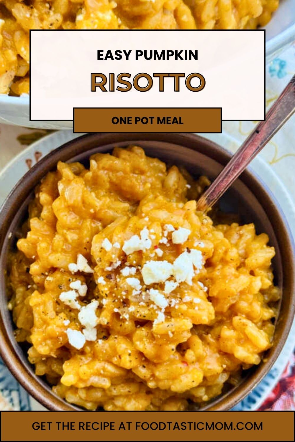 This easy pumpkin risotto recipe with apple cider and feta cheese is pure comfort food. It's a perfect side dish for the fall season. via @foodtasticmom