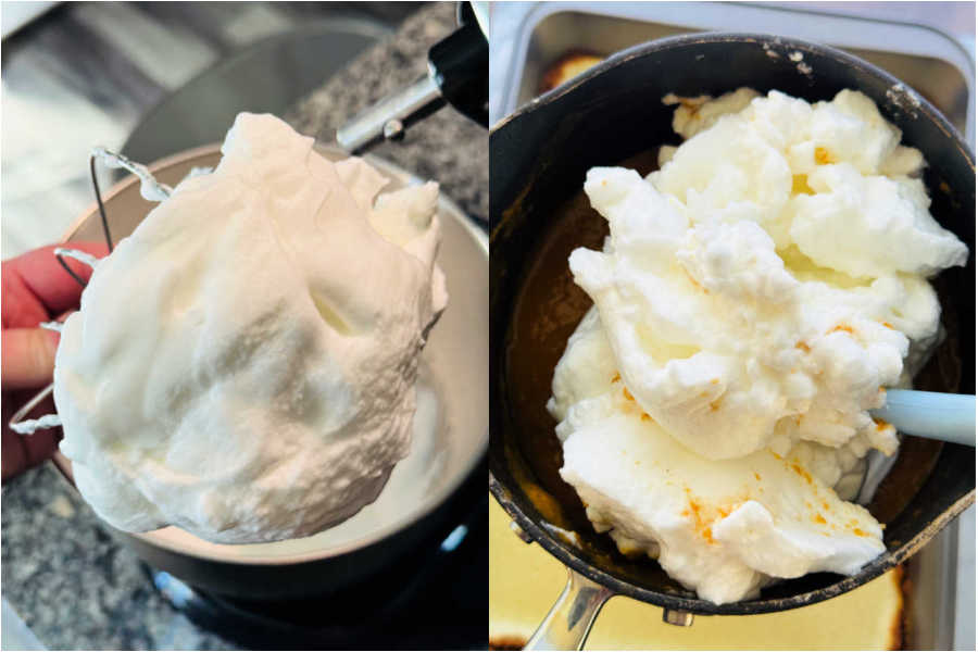 showing how to whip the egg whites for the pumpkin layer