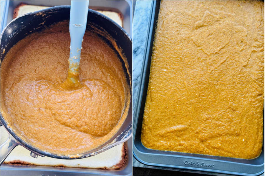 showing the finished dessert after adding the pumpkin layer