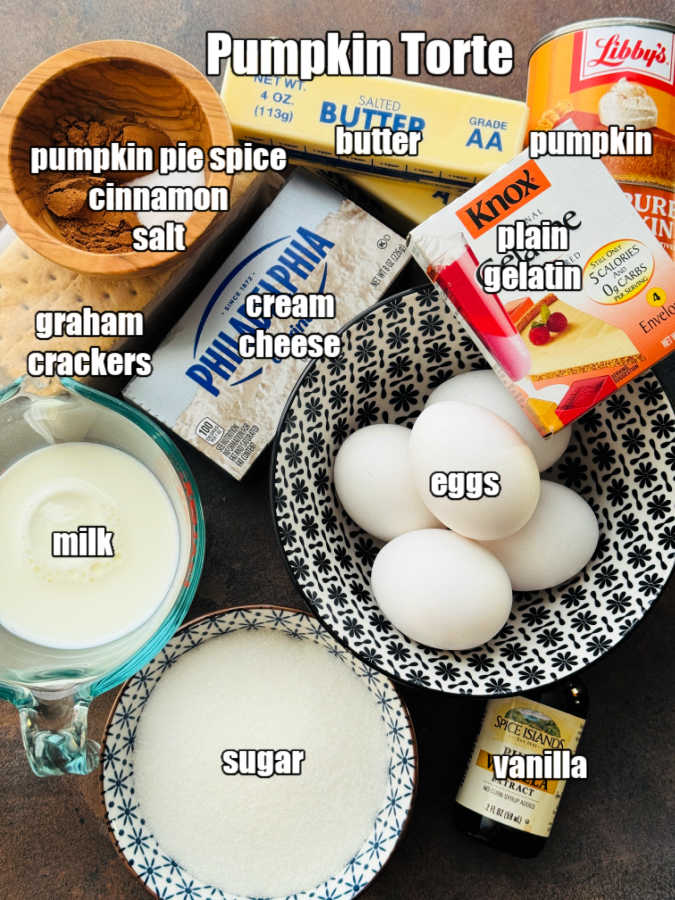 picture of ingredients needed to make pumpkin torte dessert recipe