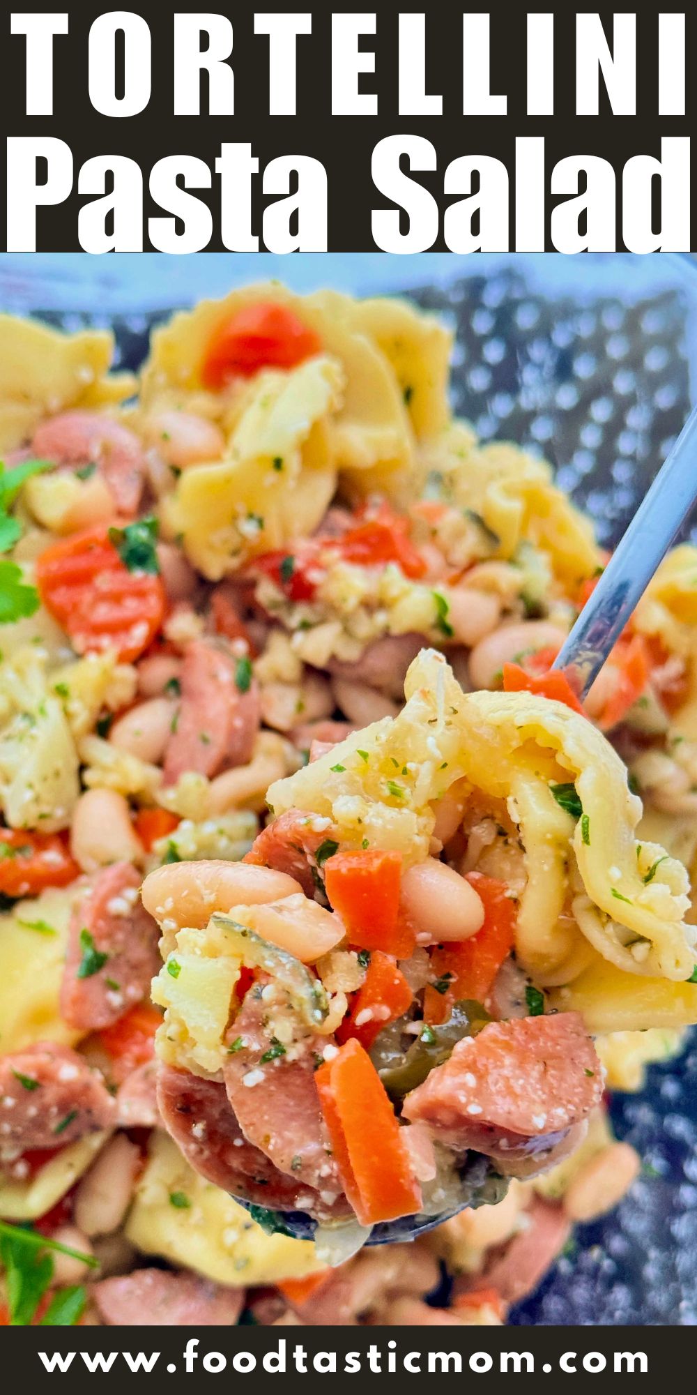 This tortellini simple pasta salad with a homemade Italian vinaigrette is good any season of the year. It's so quick and simple to make! via @foodtasticmom