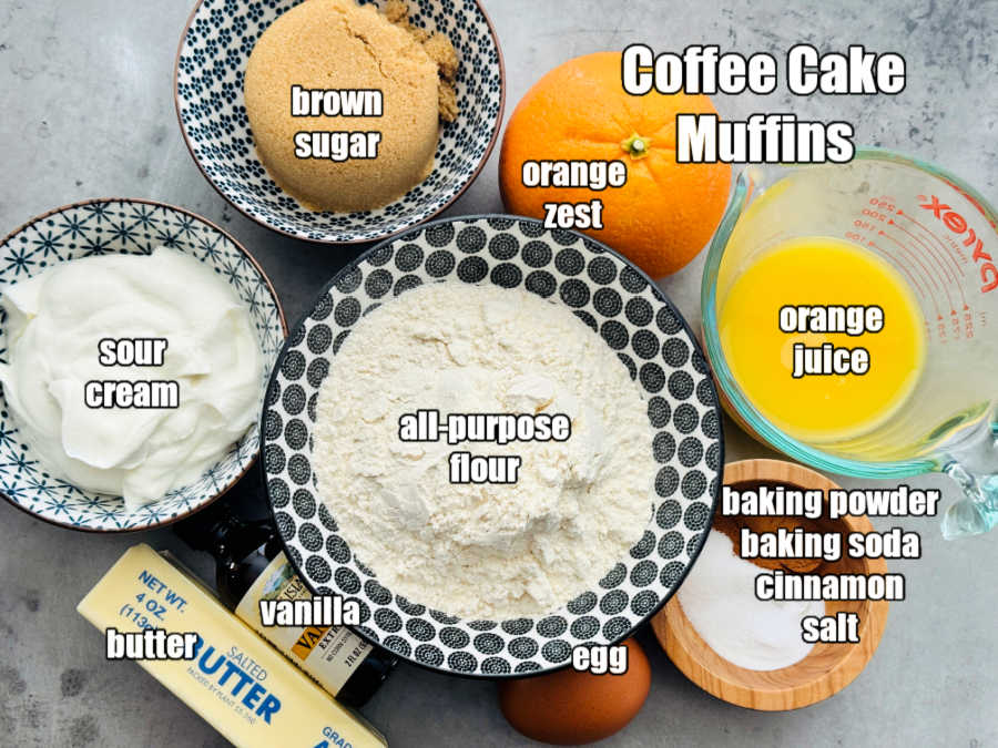 picture of ingredients needed for coffee cake muffins