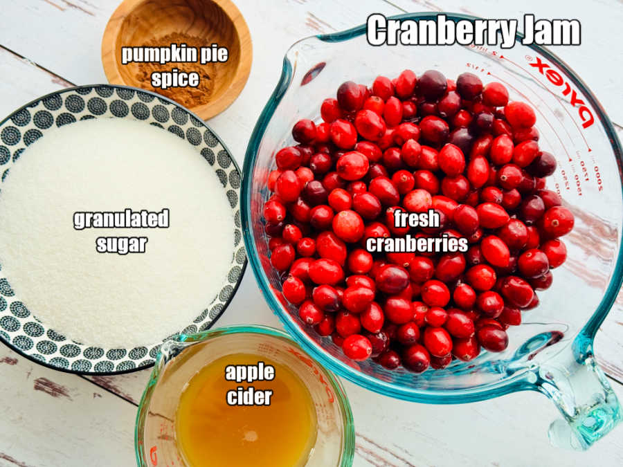 picture of ingredients needed to make cranberry jam