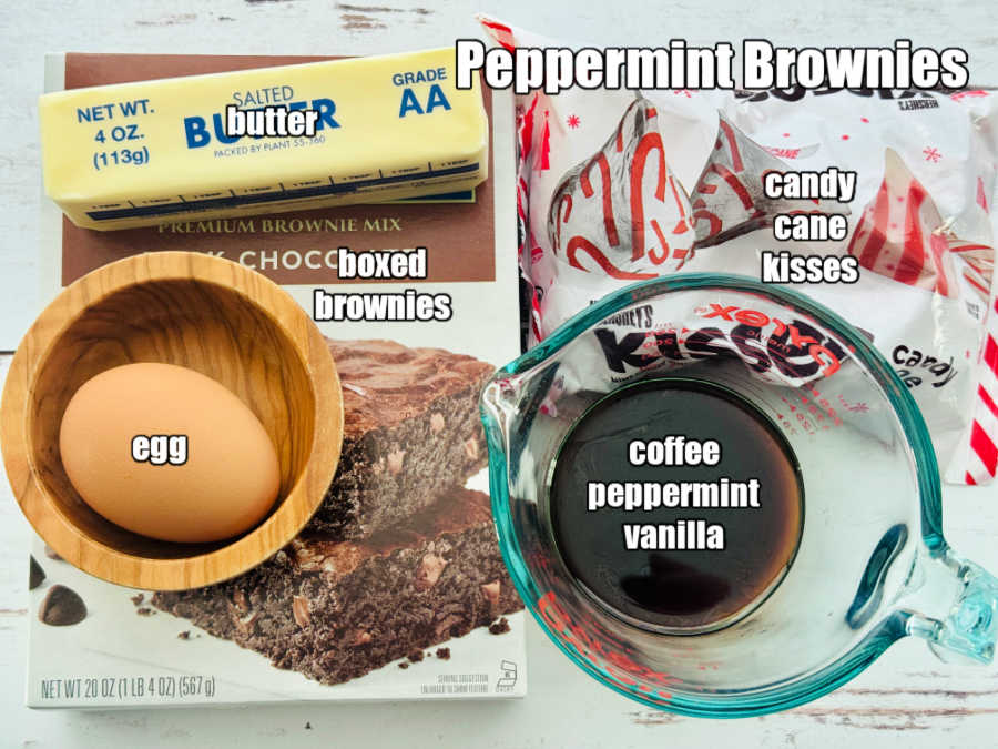 picture of ingredients needed for peppermint brownies