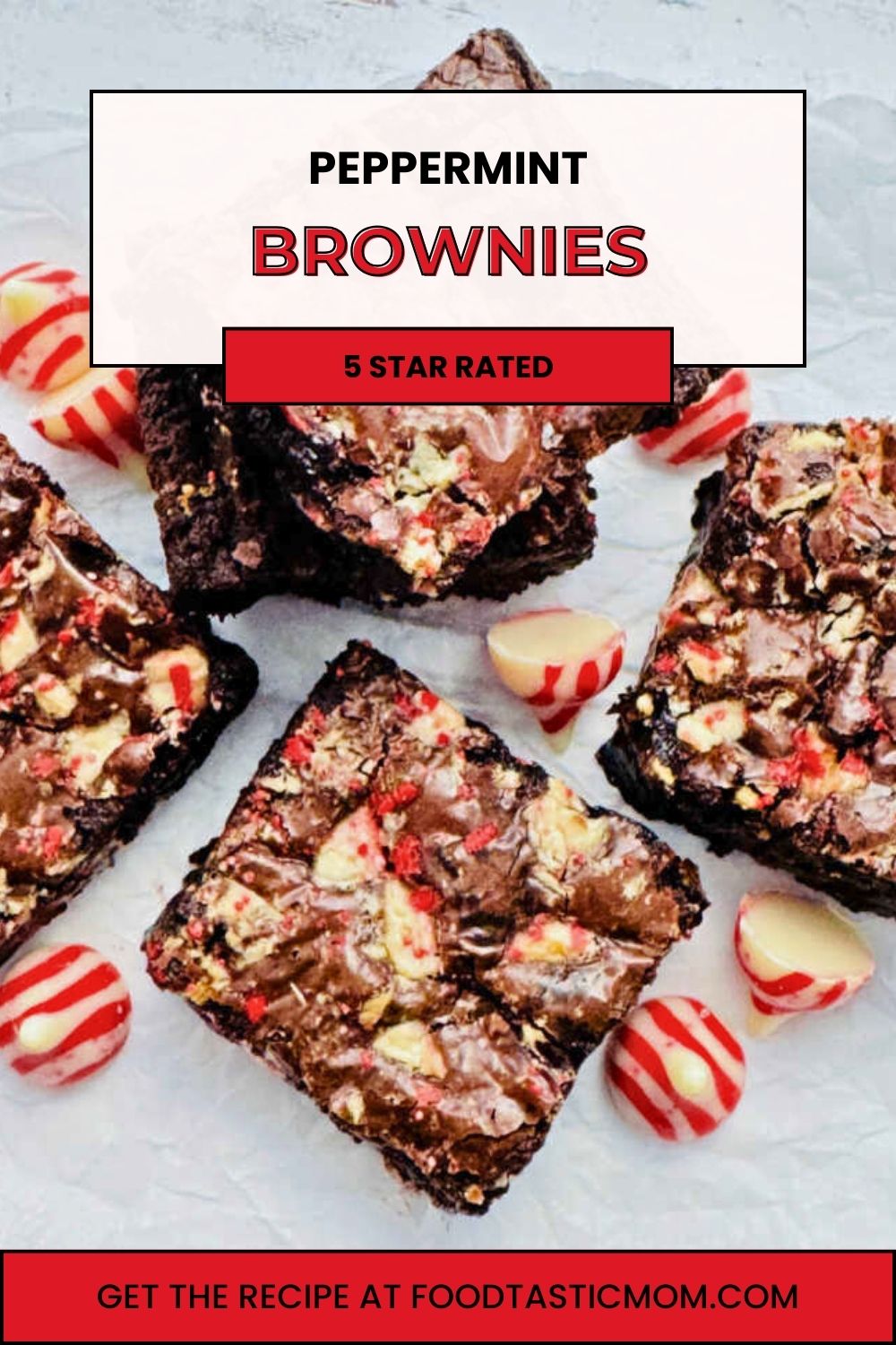 These decadent brownies are a must make and start with a boxed mix. Easy peppermint brownies with candy cane kisses are the best. via @foodtasticmom