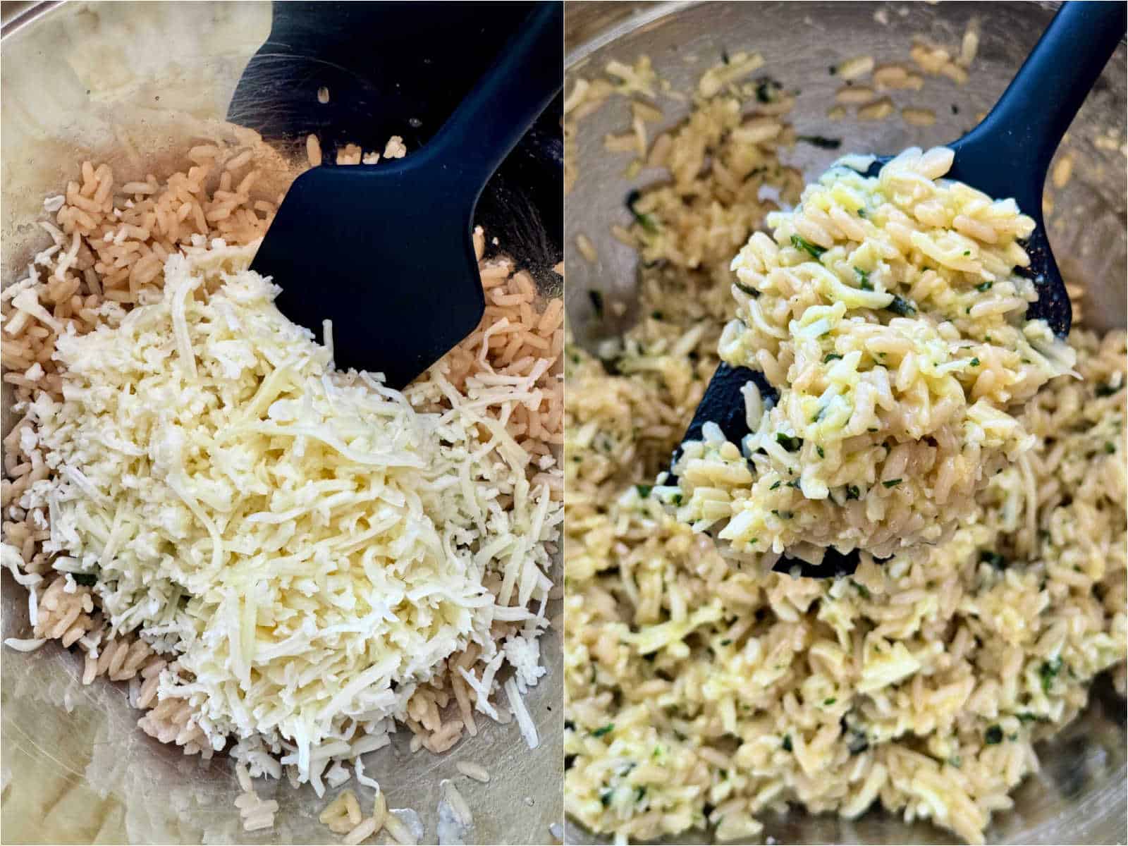 preparing the rice mixture for the arancini