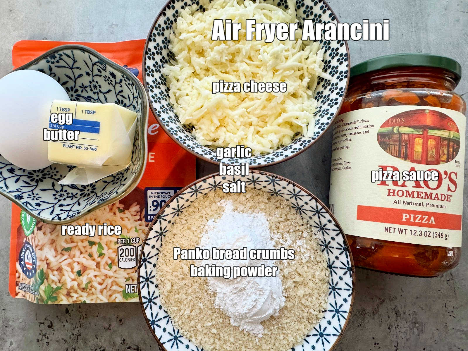 picture of ingredients needed to make air fryer arancini