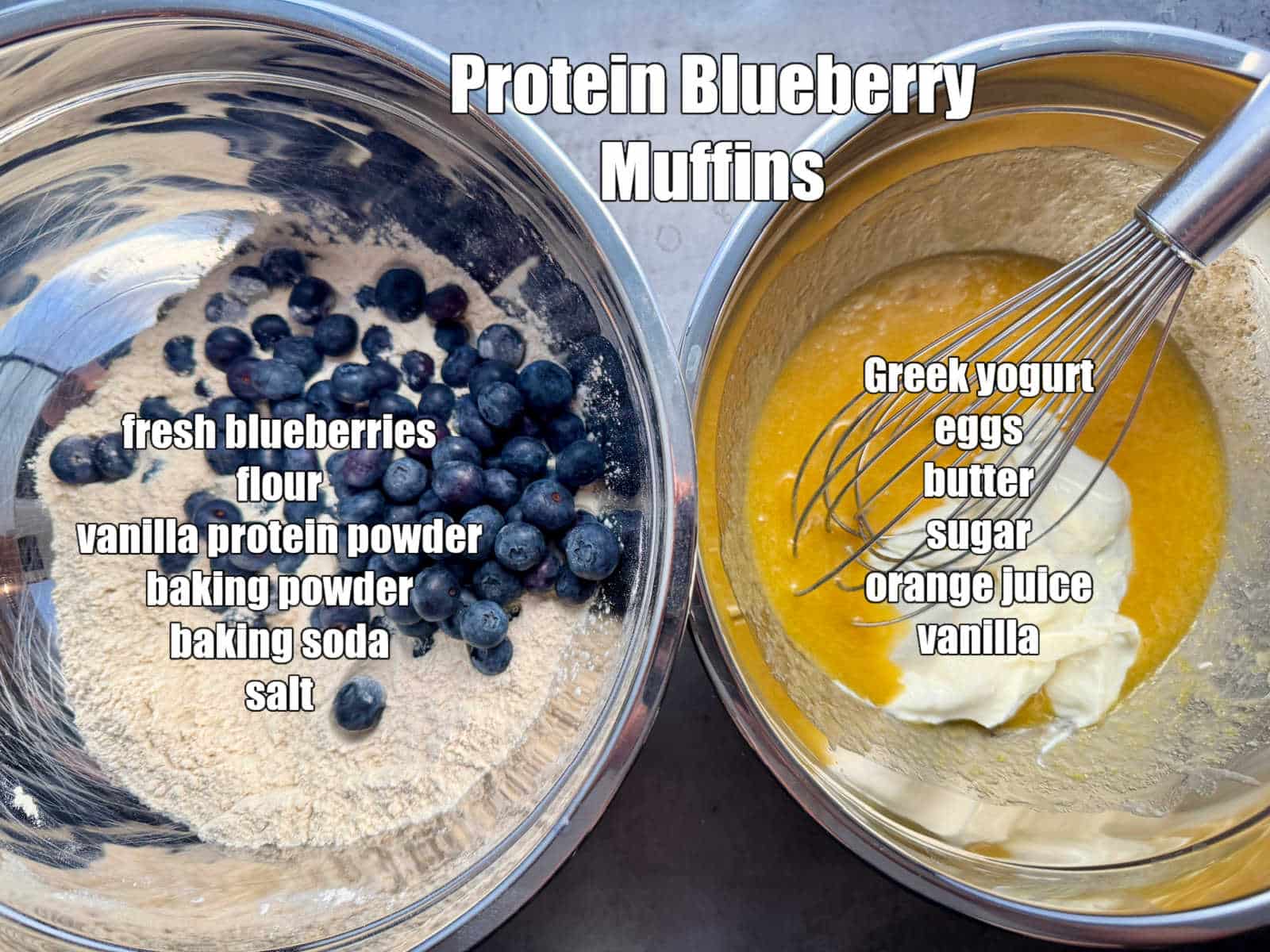 picture of ingredients needed to make protein blueberry muffins