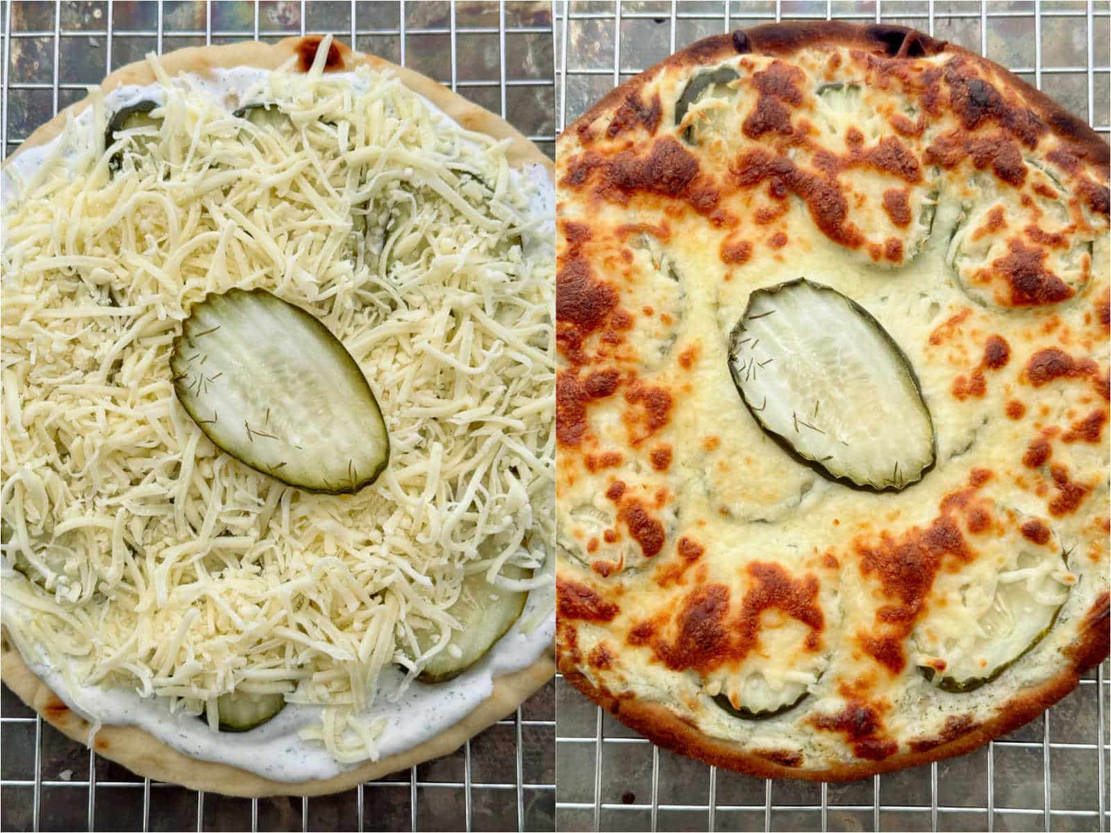dill pickle pizza before and after baking
