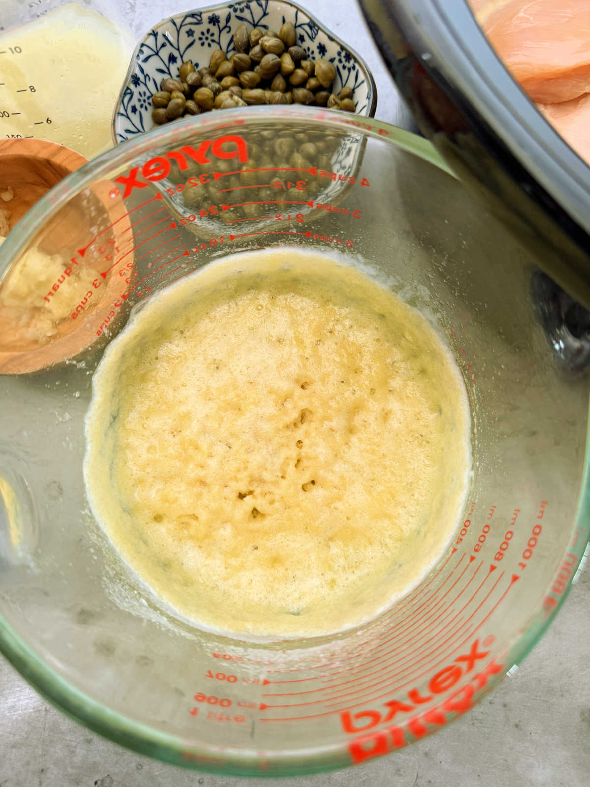 butter and flour microwave roux ready for the rest of chicken piccata sauce ingredients to be mixed in