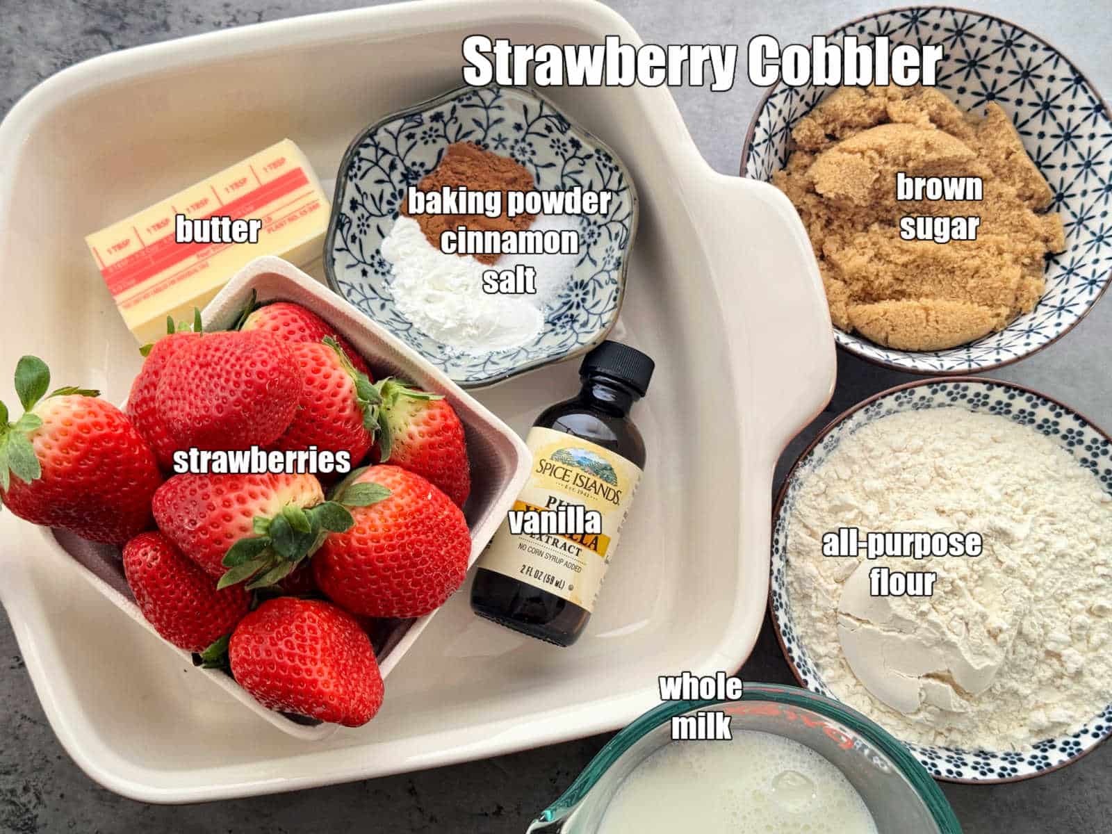 picture of ingredients needed to make strawberry cobbler