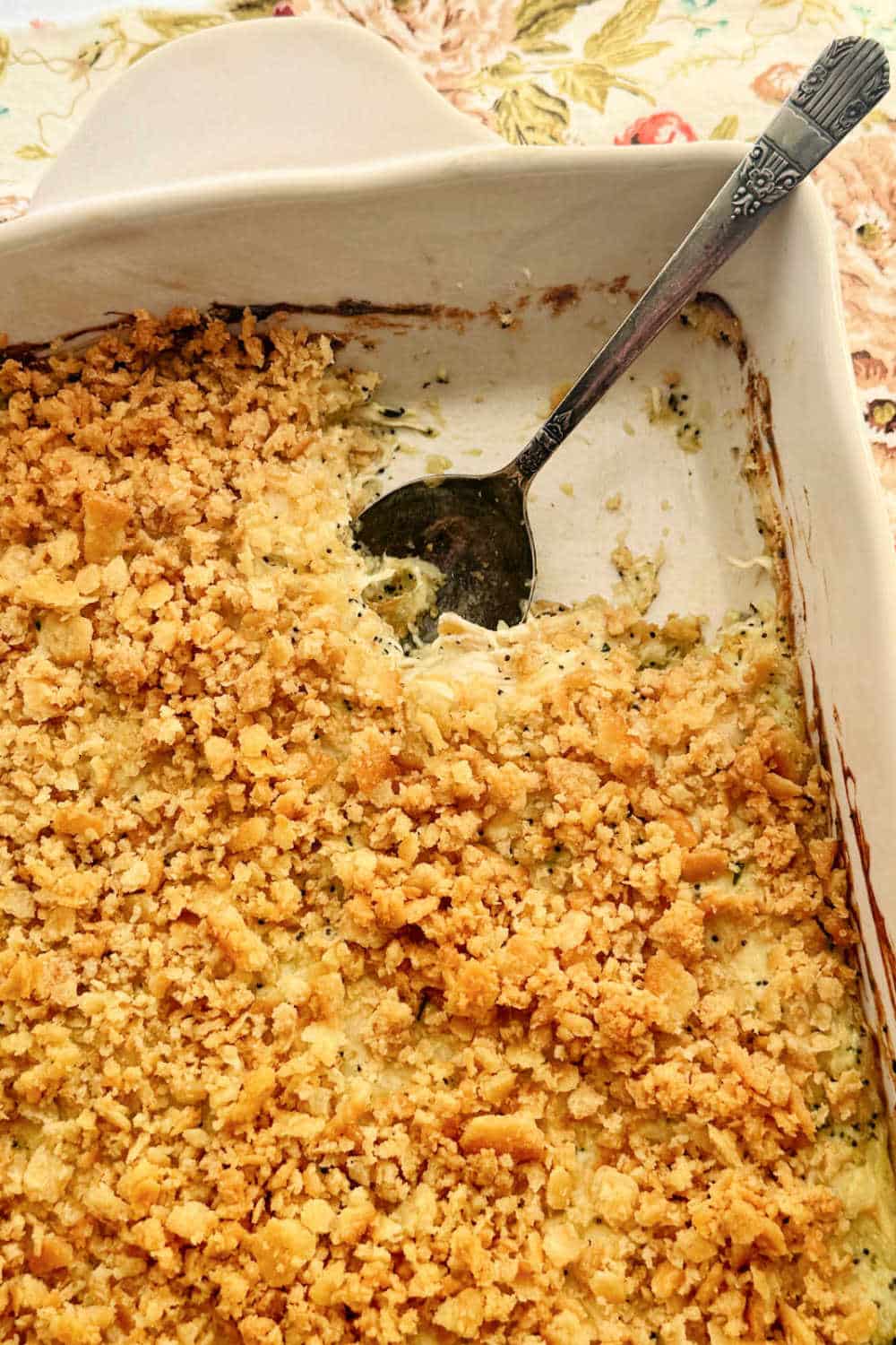 Poppy seed chicken casserole is a classic southern dish that is pure comfort food. My recipe includes rice to make it a complete meal. via @foodtasticmom