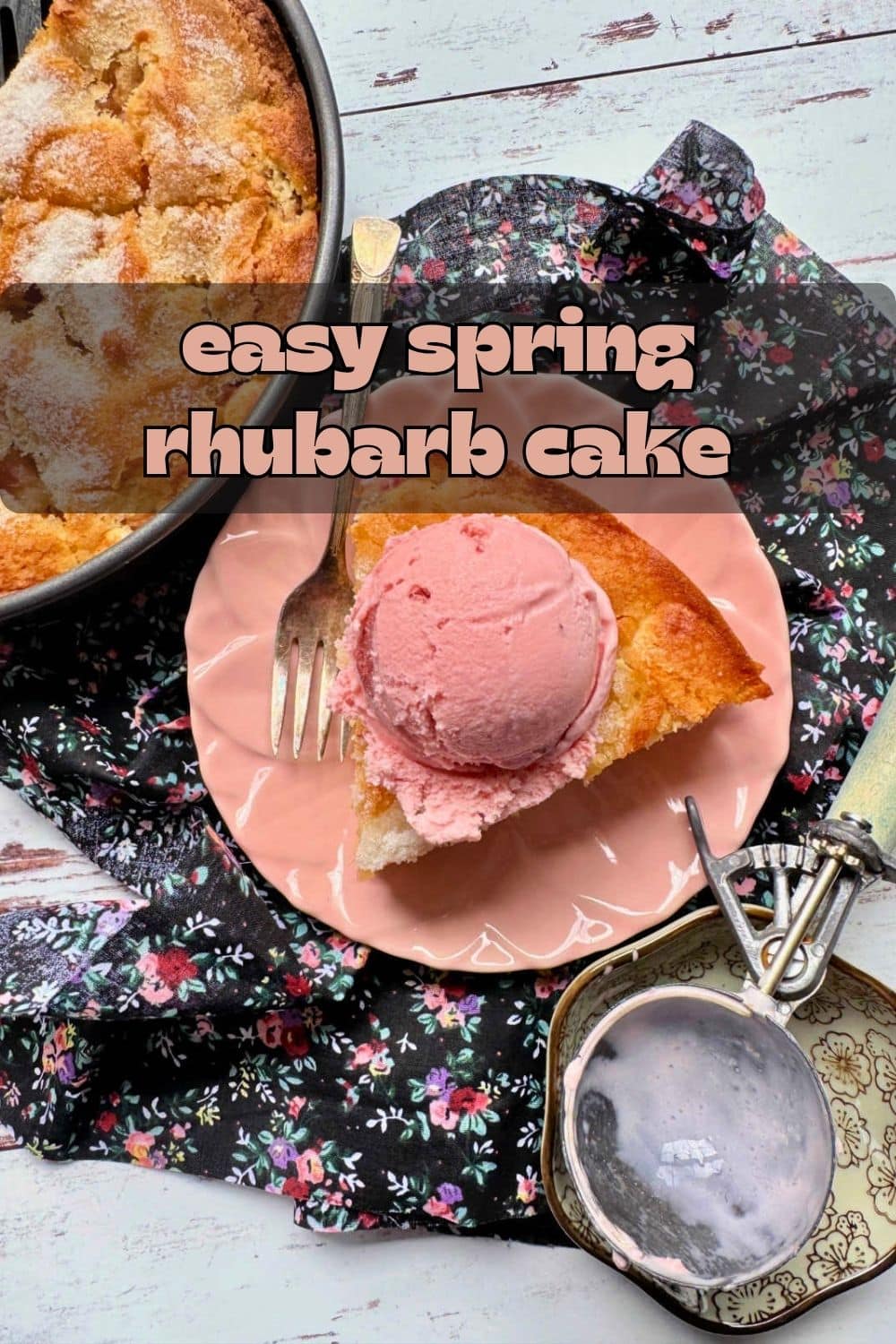 My easy rhubarb cake recipe is perfect for fresh spring rhubarb. The cake has a tender crumb and a pretty sugar crusted top. via @foodtasticmom
