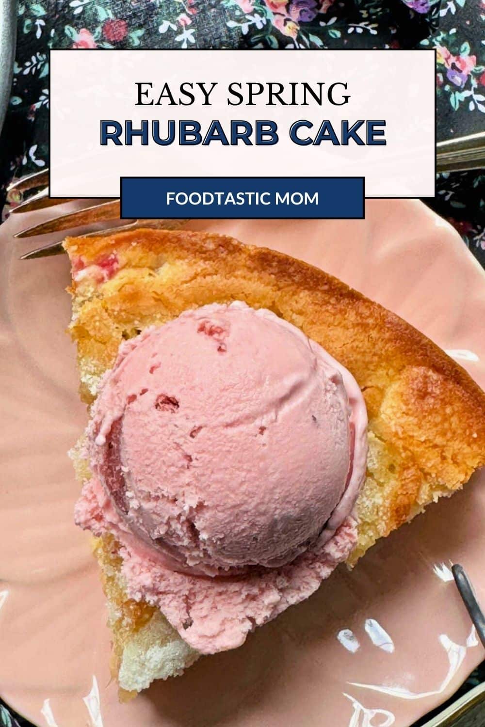 My easy rhubarb cake recipe is perfect for fresh spring rhubarb. The cake has a tender crumb and a pretty sugar crusted top. via @foodtasticmom