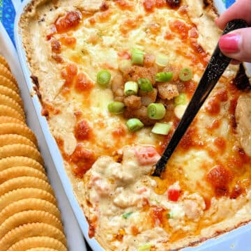 freshly baked casserole dip of cajun shrimp dip